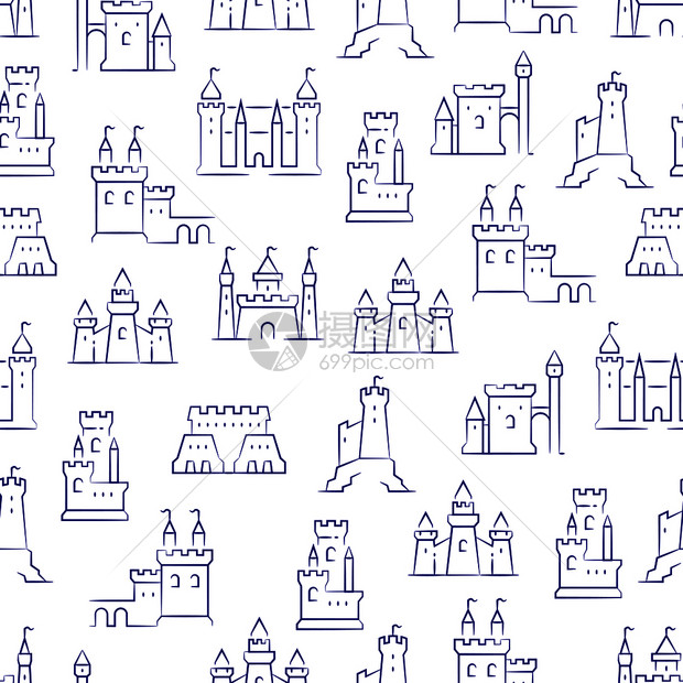 中世纪城堡线条矢量插画