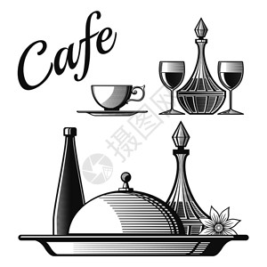 咖啡厅餐饮要素矢量杯葡萄酒盘子插图红酒杯盘子图片