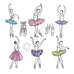 手绘芭蕾舞者彩色矢量插画图片