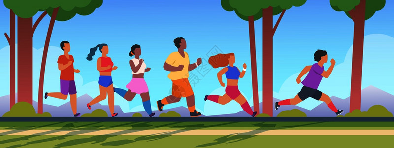 夏季户外男女跑步锻炼插图图片