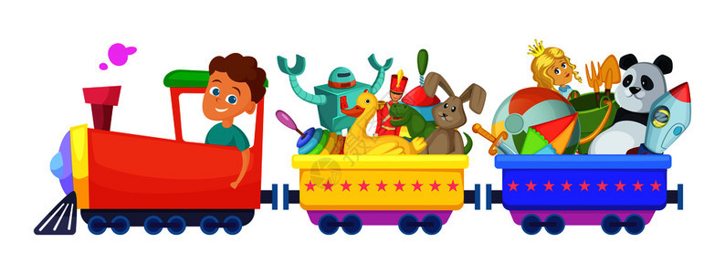 儿童在火车上玩玩具漫画图图片