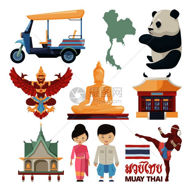 泰国建筑地标符号矢量插画