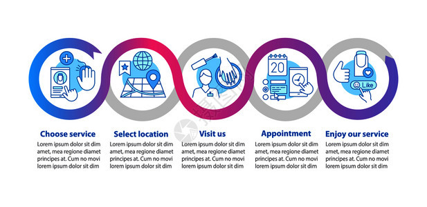 指甲服务矢量信息模板指甲师任命业务介绍指甲沙龙数据可视化包括五个步骤和选项流程时间表图工作流程布局图片