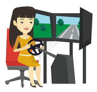 玩游戏机自动驾驶器的女子图片
