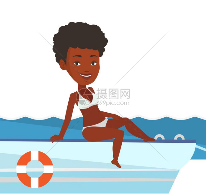 暑假旅行乘游艇旅行的青年女人矢量设计图图片