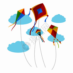 风筝在天空中飞行矢量背景图片