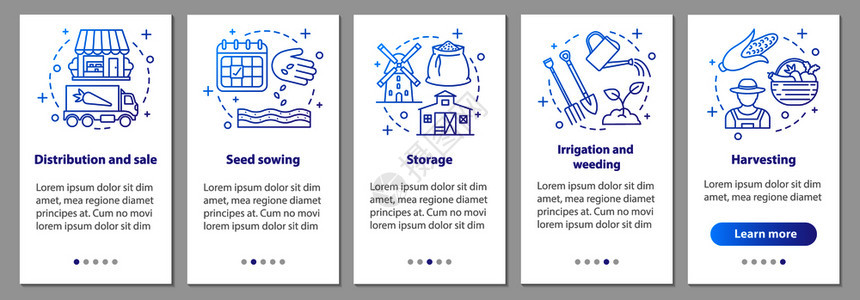农业播种植储存分发步骤指示uxig矢量插图图片