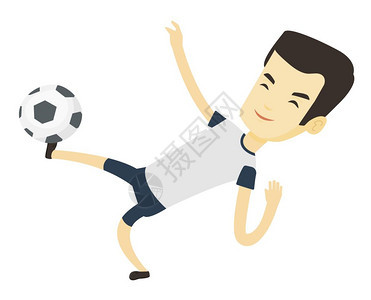 年轻的青足球运动员在游戏中踢球矢量插图图片