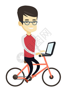 带着笔记本电脑驾驶自行车的商人图片