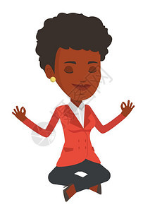 黑人女性做瑜伽冥想卡通矢量插画图片