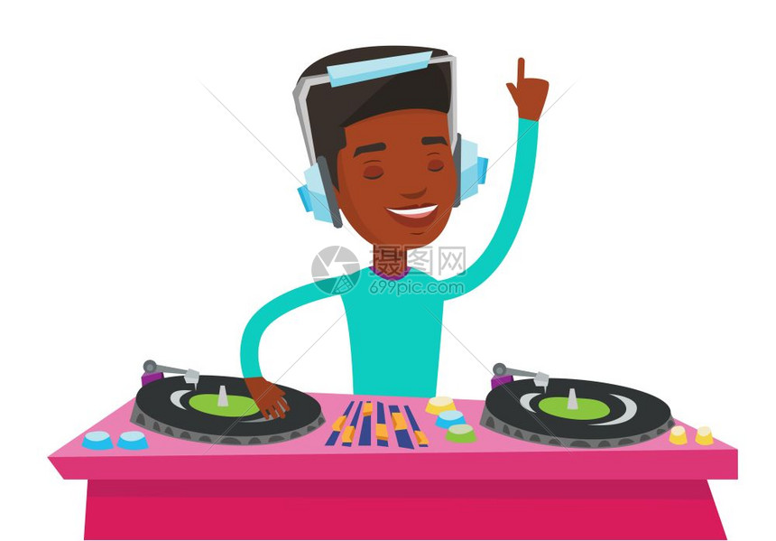 非洲男DJ打碟卡通矢量插画图片