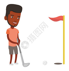 高尔夫球男运动员打高尔夫矢量平面设计插图图片