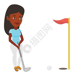 高尔夫球女运动员打高尔夫矢量平面设计插图图片