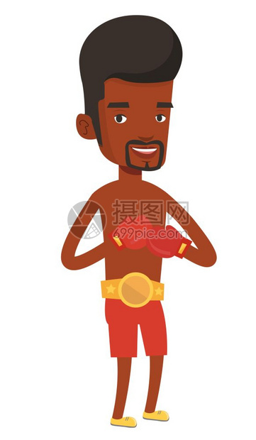 自信的非洲男拳击手卡通矢量插画图片