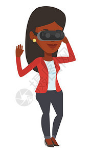 戴着VR眼镜的非洲女士卡通矢量插画图片