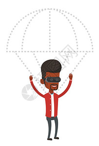 使用VR眼镜体验跳伞的非洲男性卡通矢量插画图片