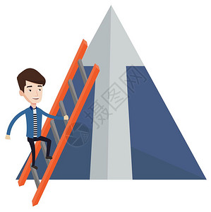可乐平面设计商人爬上梯子山顶矢量平面设计图孤立在白色背景上插画