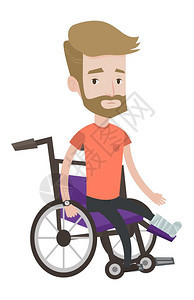 腿部受伤坐轮椅的男人卡通矢量插画图片