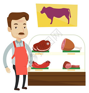 牛肉产品屠宰场的夫为感到自豪白种背景的矢量板设计图单被孤立屠宰场