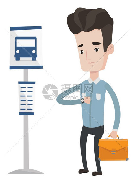 男人在公共汽车站等车手表图片