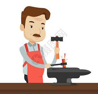 在车间打铁的铁匠卡通矢量插画图片素材