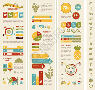 食物平板壁画元素加上图标矢量背景图片