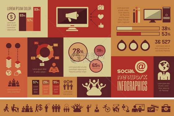 平板社交媒体信息图和标集矢量社交媒体信息图模板图片