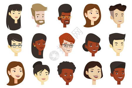 重庆移民年轻快乐微笑的男女画像快乐白人非裔美国和亚戴眼镜的画家一