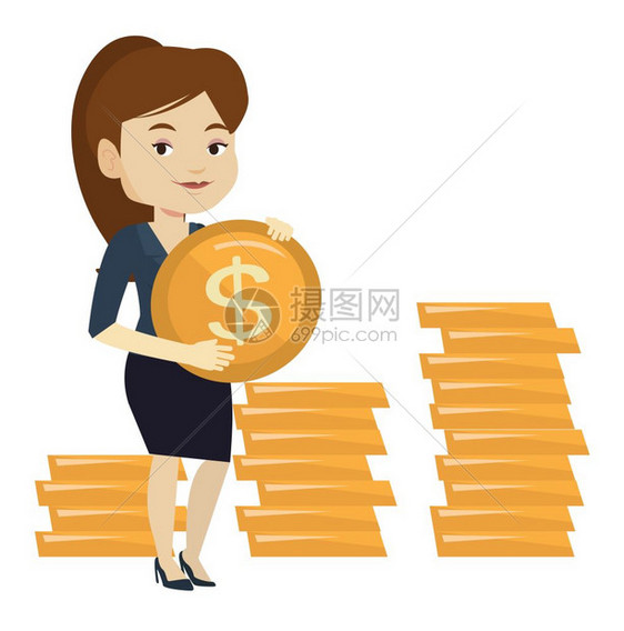 成功的商业妇女持有金币成功的商业妇女成功的商业妇女拥有金币图片