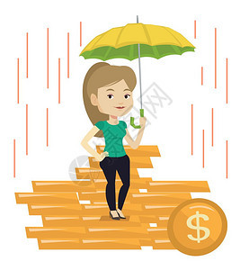 女人打伞站在金币上保护矢量元素图片
