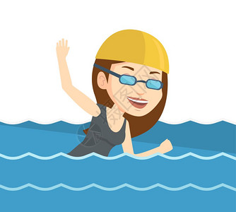 白色 地游泳的女运动员卡通矢量插画插画