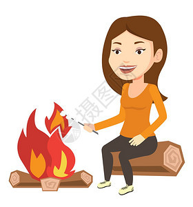 在篝火旁烤着棉花糖的人元素插图图片