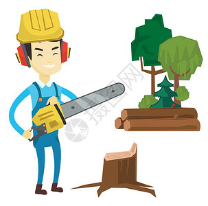 伐木工人在开心伐木的矢量元素插图图片