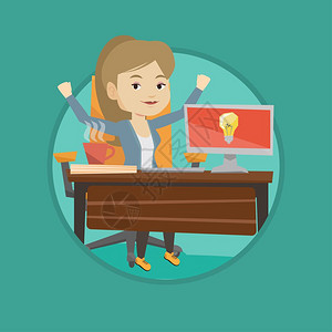 在办公室庆祝工作顺利的女商人卡通矢量插画图片素材