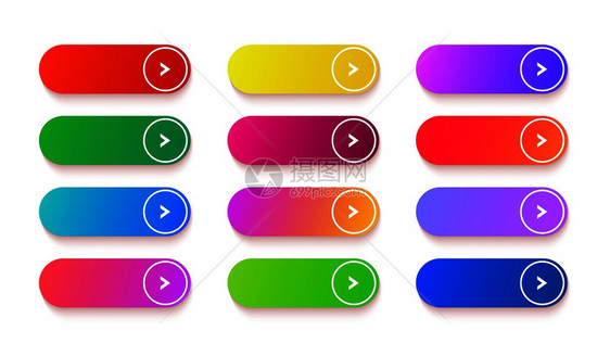 梯度空按钮彩色矢量矩形网络元素设置长亮的红色橙绿用于面板ui和调用斜度空按钮长亮的设置长亮的按钮图片
