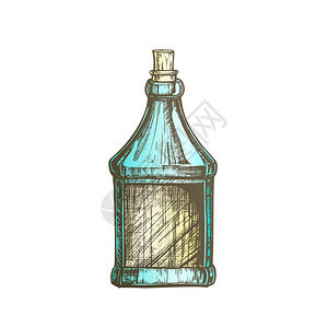 墨水设计草图现代含血瓶的传统谷类酒精饮料模拟彩色玻璃套件插图彩色画带软瓶的苏格兰彩色画图片