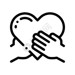 国际原油组织志愿者支持手矢量薄线图标志愿者支持慈善组织两只手臂