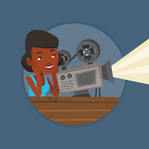 今日放映播放电影的非洲女性卡通矢量插画插画