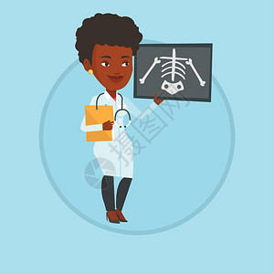 检查X光片的非洲女医生卡通矢量插画图片