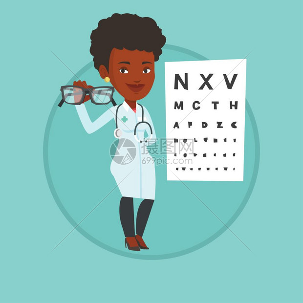 非洲眼科女医生卡通矢量插画