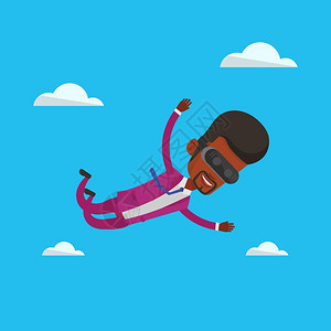 戴着VR眼镜体验飞翔的非洲男士卡通矢量插画图片
