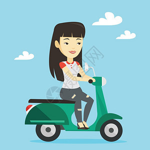 年轻的女子在户外骑摩托车图片