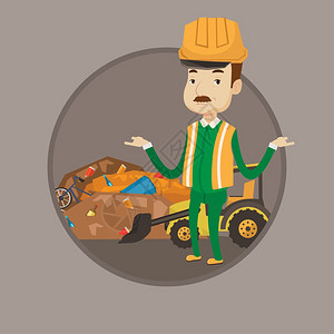 工人带帽子从事填埋垃圾工作的工人卡通矢量插画插画
