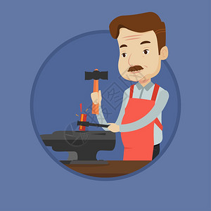 碳火打边炉正在打铁的铁匠卡通矢量插画插画