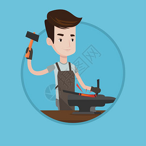 碳火打边炉正在打铁的男铁匠卡通矢量插画插画