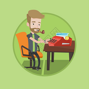 打字男正在抽烟打字的男作家卡通矢量插画插画