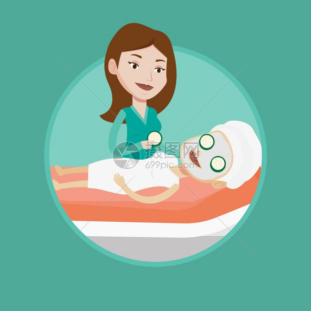 为顾客做美容的美容师卡通矢量插画