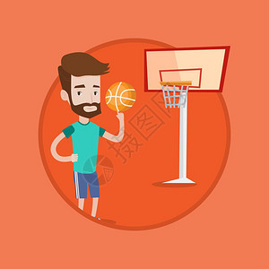 站在篮球场上准备投篮的男青年卡通矢量插画图片