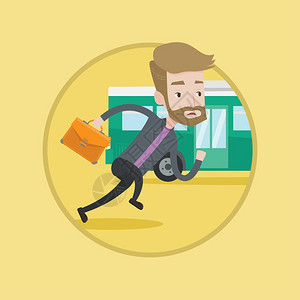 灿追追公共汽车的男人矢量平板设计图插画