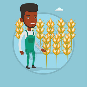 在小麦田里工作的非洲男农民卡通矢量插画图片